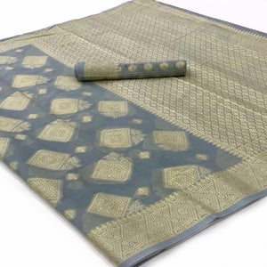 Grey Woven-Sequins Handloom Silk Saree