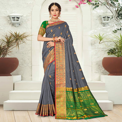 Grey Woven Silk Saree