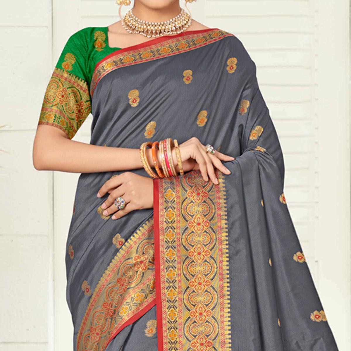 Grey Woven Silk Saree