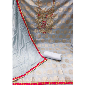 Grey Woven With Embellished Jacquard Dress Material