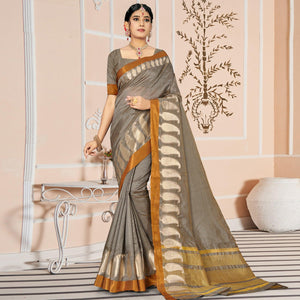 Grey Woven With Embellished Cotton Blend Saree