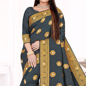 Grey Woven With Swarovski Cotton Silk Saree