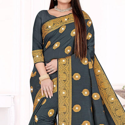 Grey Woven With Swarovski Cotton Silk Saree