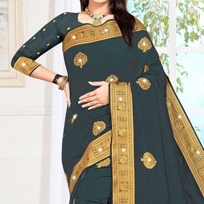 Grey Woven With Swarovski Cotton Silk Saree With Tassels