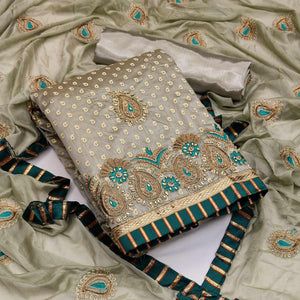 Grey Zardosi Work Fancy Fabric Dress Material