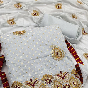Grey Zardosi Work Fancy Fabric Dress Material
