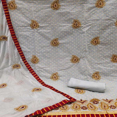 Grey Zardosi Work Fancy Fabric Dress Material