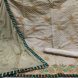 Grey Zardosi Work Fancy Fabric Dress Material