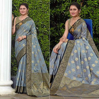 Grey Zari Woven Art Silk Saree