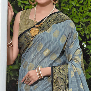 Grey Zari Woven Art Silk Saree