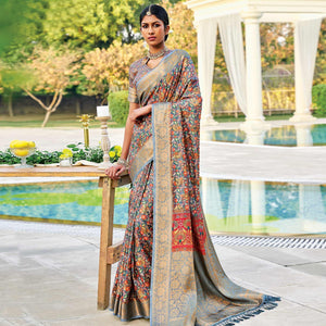 Greyish Multi Festive Wear Digital Printed Woven Silk Saree