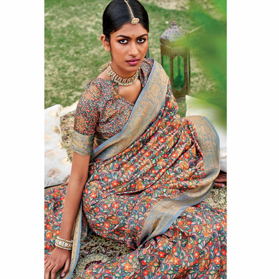 Greyish Multi Festive Wear Digital Printed Woven Silk Saree