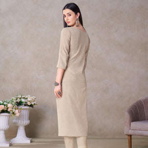 Groovy Beige Colored Partywear Embroidered Viscose Kurti