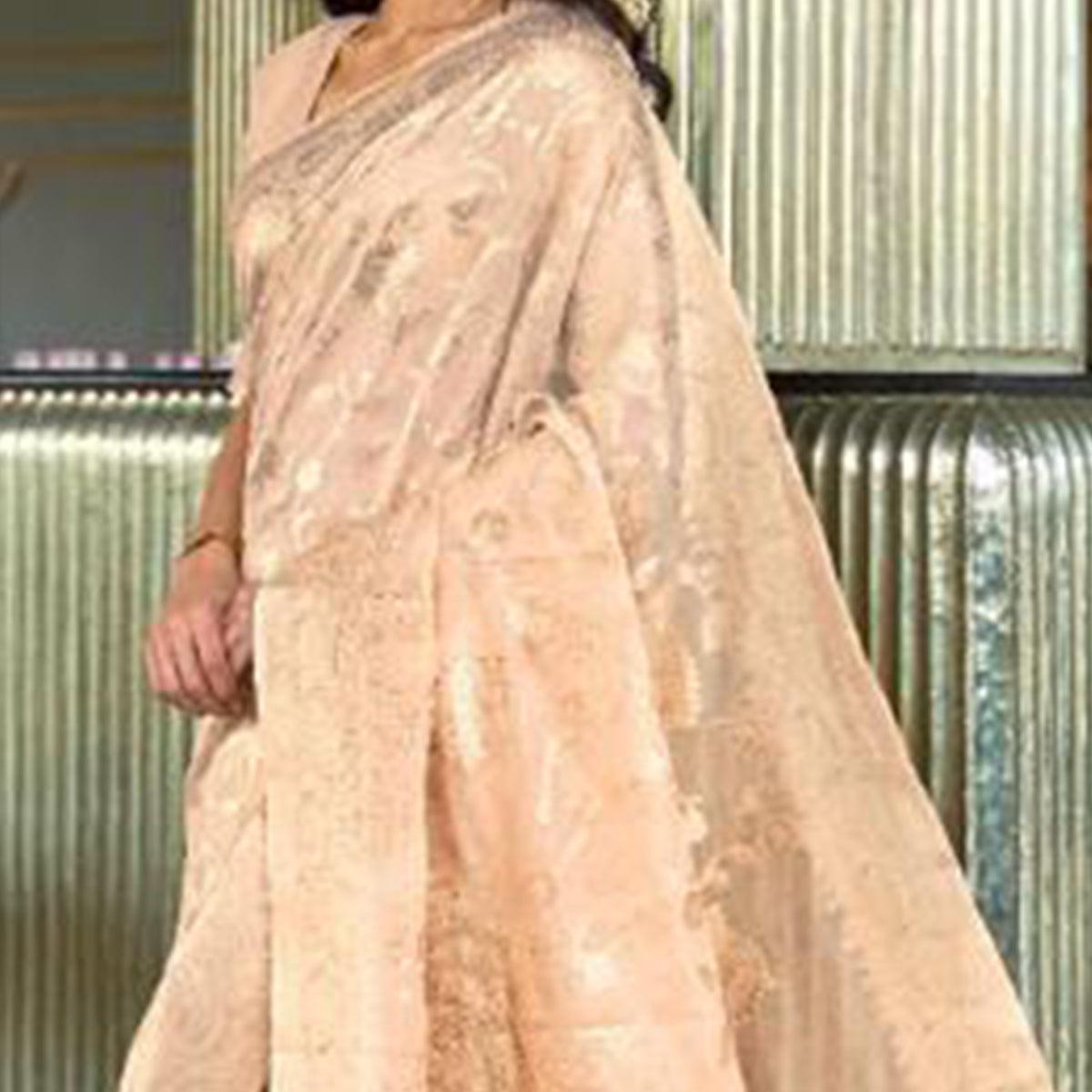 Groovy Beige Coloured Partywear Pure Modal Woven Silk Saree