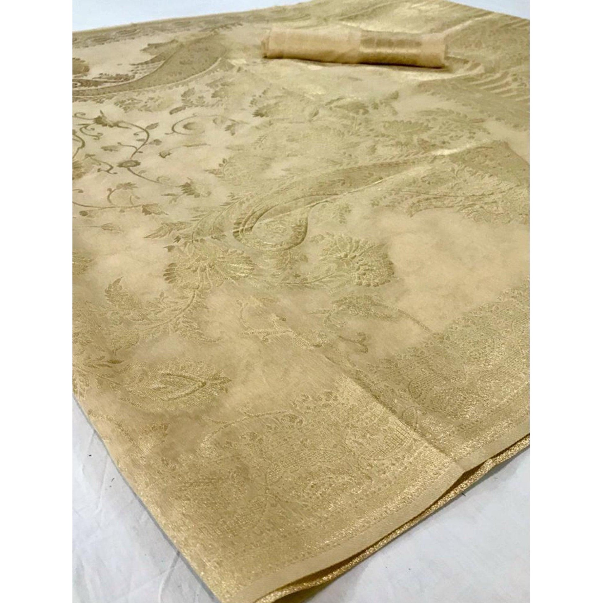 Groovy Beige Coloured Partywear Pure Modal Woven Silk Saree