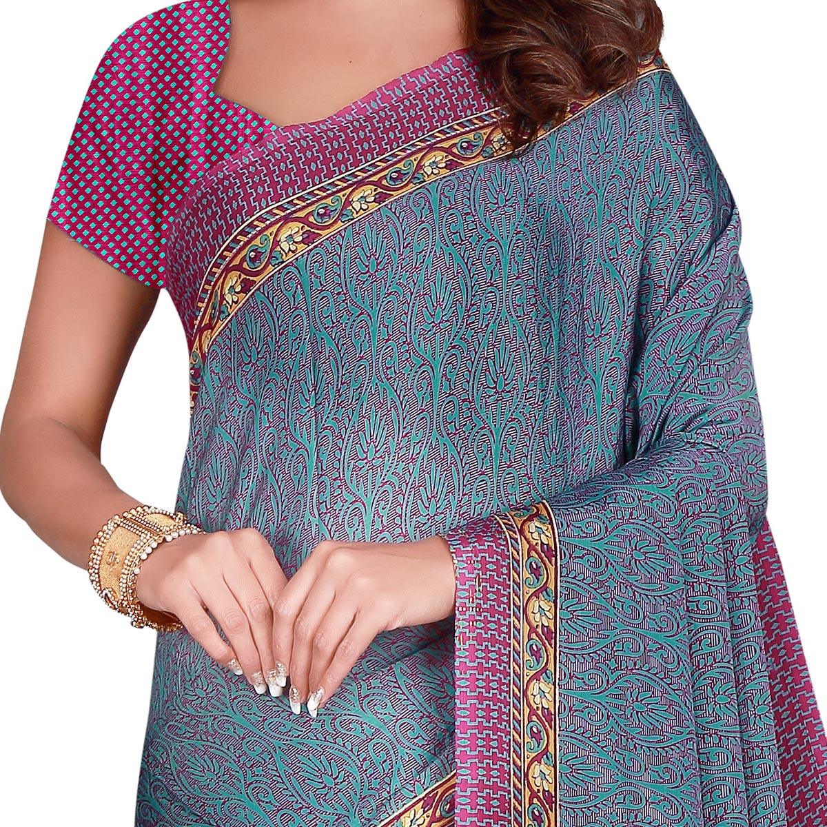 Groovy Blue Colored Casual Wear Printed Silk Crepe Saree