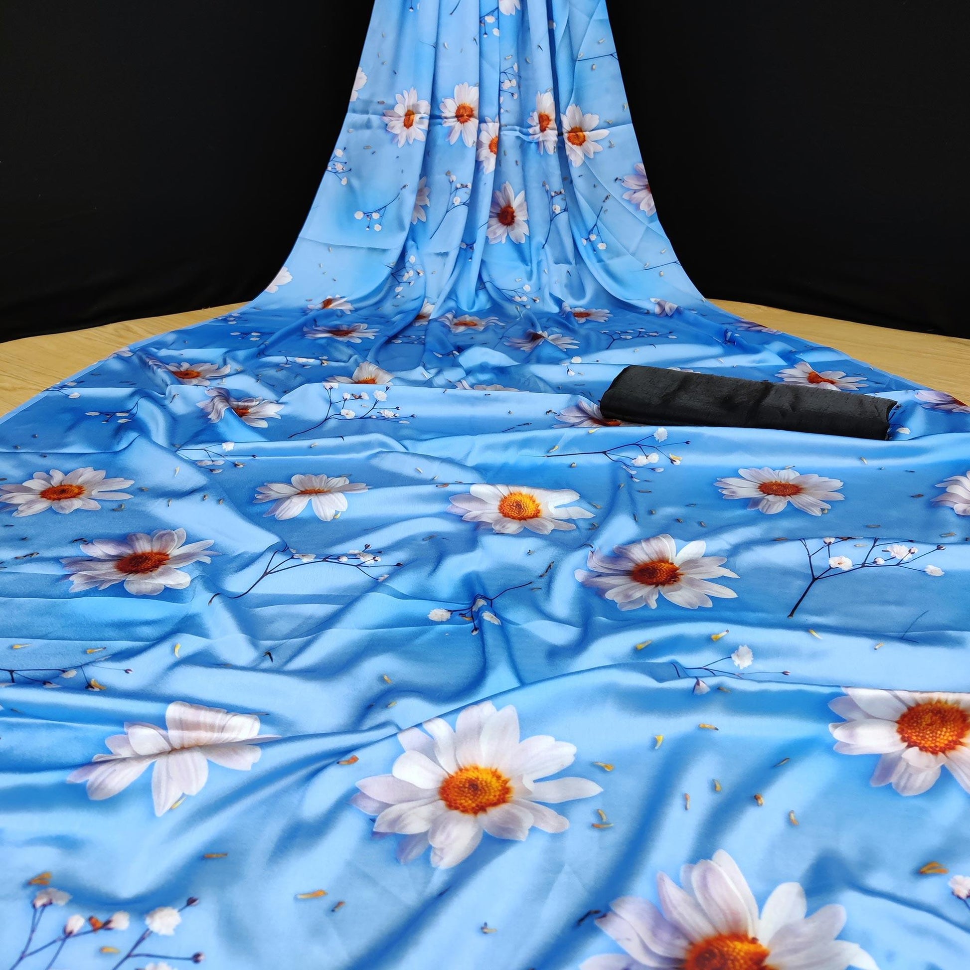 Groovy Blue Coloured Casual Wear Digital Printed Satin Saree