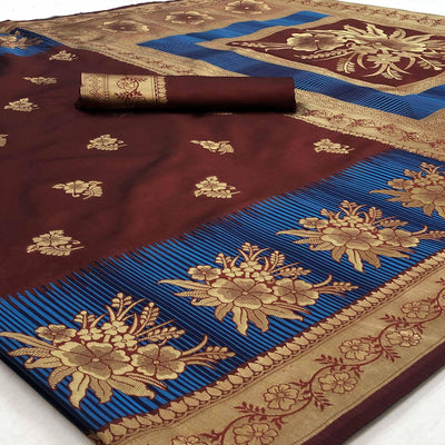 Groovy Brown Colored Festive Wear Woven Banarasi Silk Saree