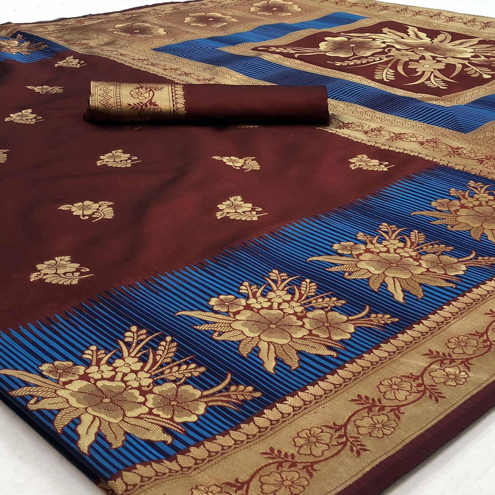 Groovy Brown Colored Festive Wear Woven Banarasi Silk Saree