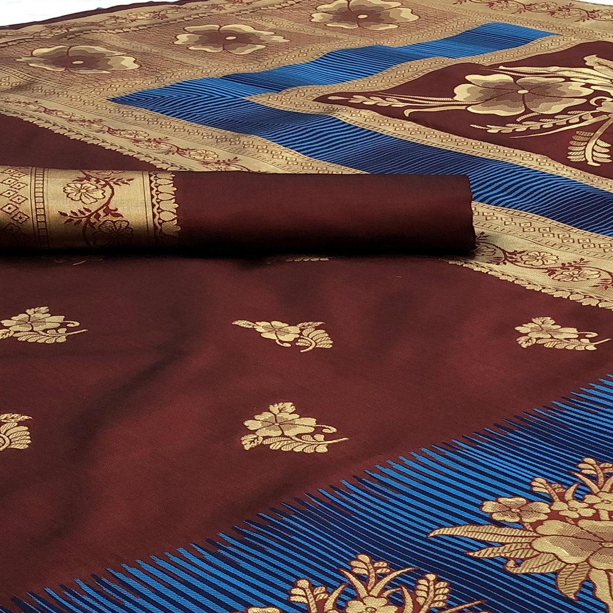 Groovy Brown Colored Festive Wear Woven Banarasi Silk Saree
