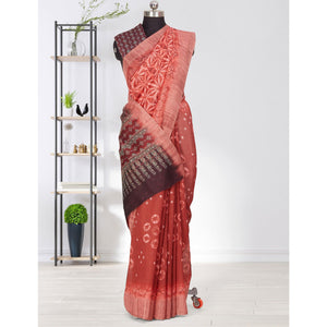 Groovy Burgundy Coloured Casual Wear Printed Linen Saree