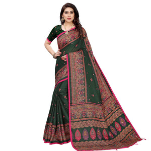 Groovy Dark Green Colored Festive Wear Woven Linen Silk Saree