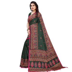 Groovy Dark Green Colored Festive Wear Woven Linen Silk Saree