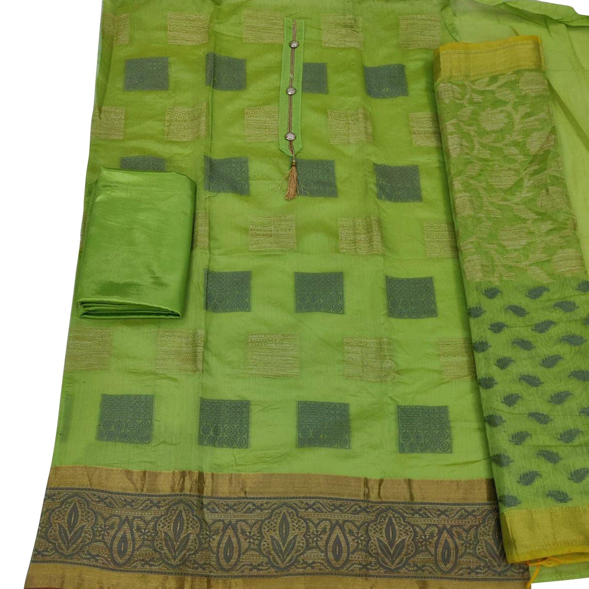 Groovy Green Colored Casual Wear Woven Banarasi Jacquard Dress Material