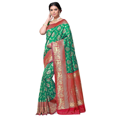 Groovy Green Colored Festive Wear woven Kota Lichi Banarasi Silk Saree