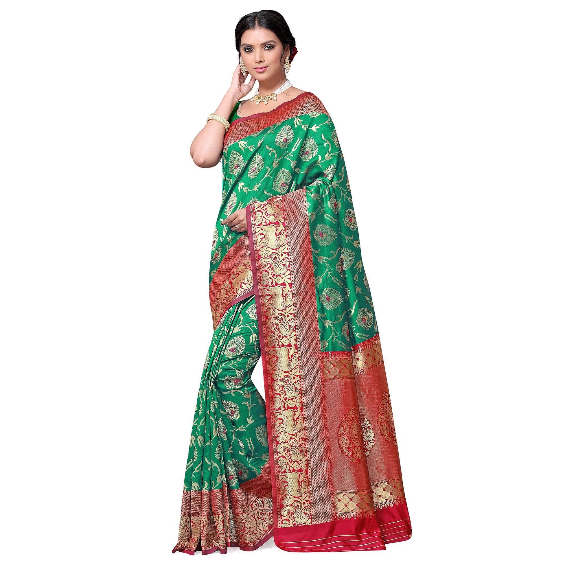 Groovy Green Colored Festive Wear woven Kota Lichi Banarasi Silk Saree