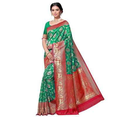 Groovy Green Colored Festive Wear woven Kota Lichi Banarasi Silk Saree