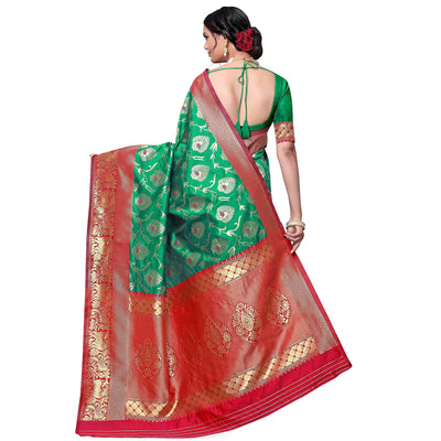 Groovy Green Colored Festive Wear woven Kota Lichi Banarasi Silk Saree