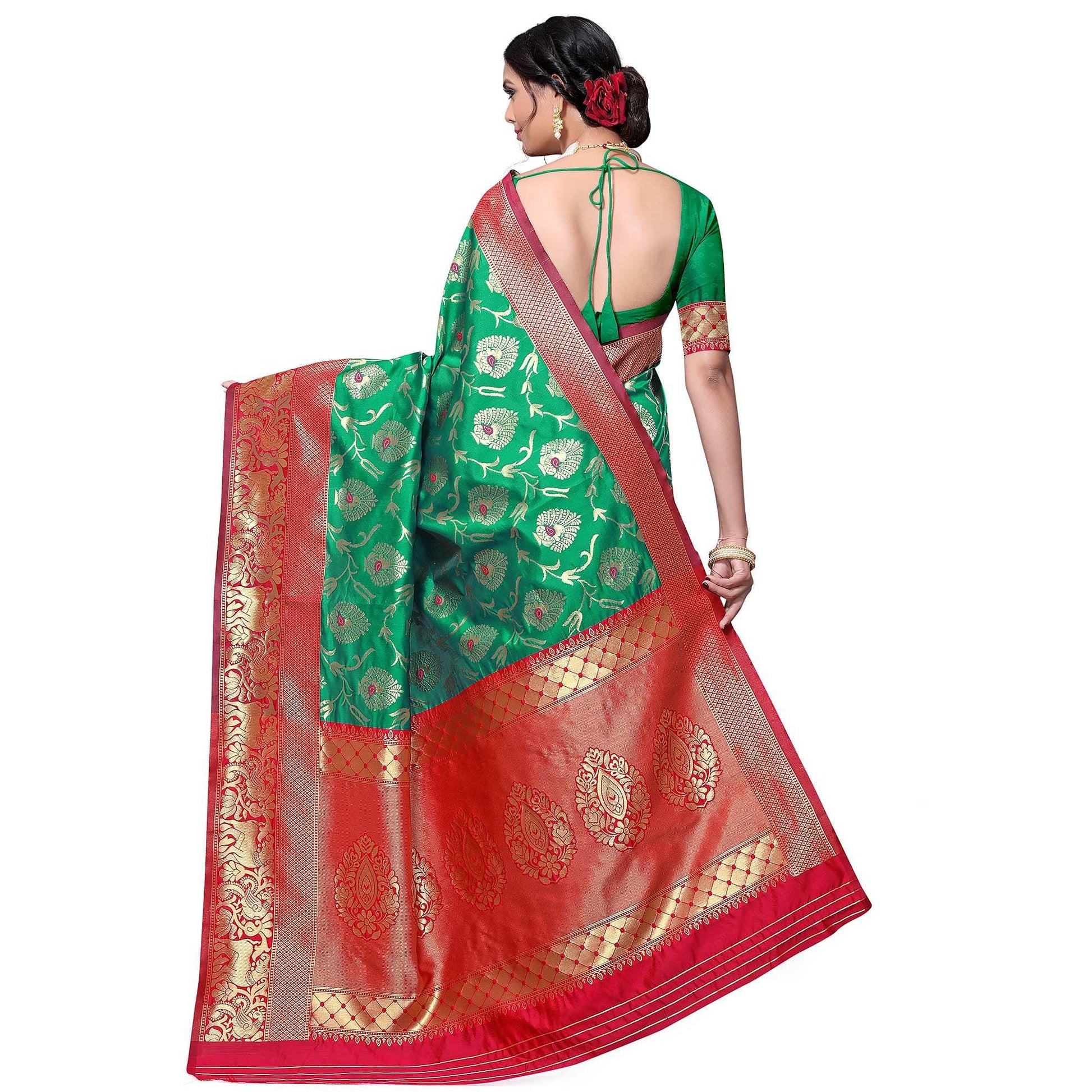 Groovy Green Colored Festive Wear woven Kota Lichi Banarasi Silk Saree