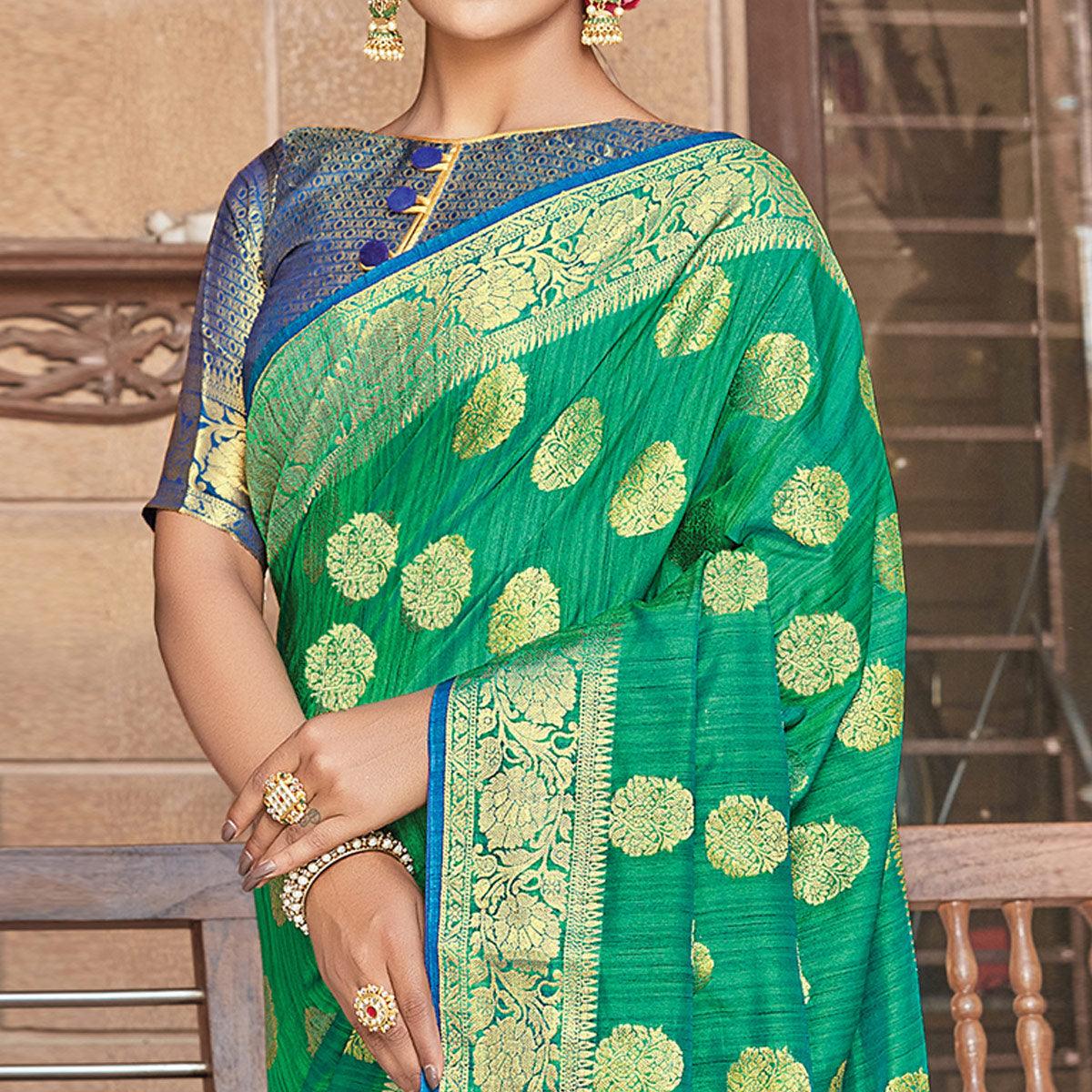 Groovy Green Colored Festive Wear Woven Silk Saree