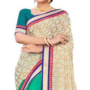 Groovy Green-Cream Colored party Wear Georgette Half-Half Saree