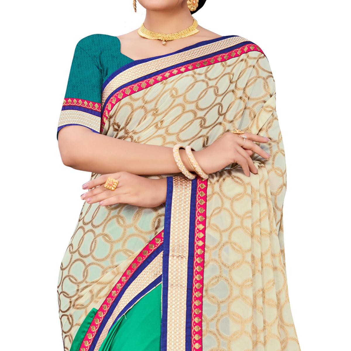 Groovy Green-Cream Colored party Wear Georgette Half-Half Saree
