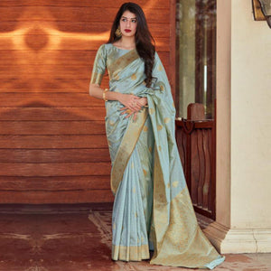Groovy Grey Coloured Partywear Woven Silk Saree