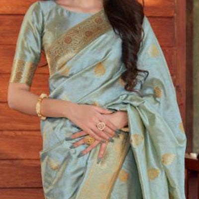 Groovy Grey Coloured Partywear Woven Silk Saree