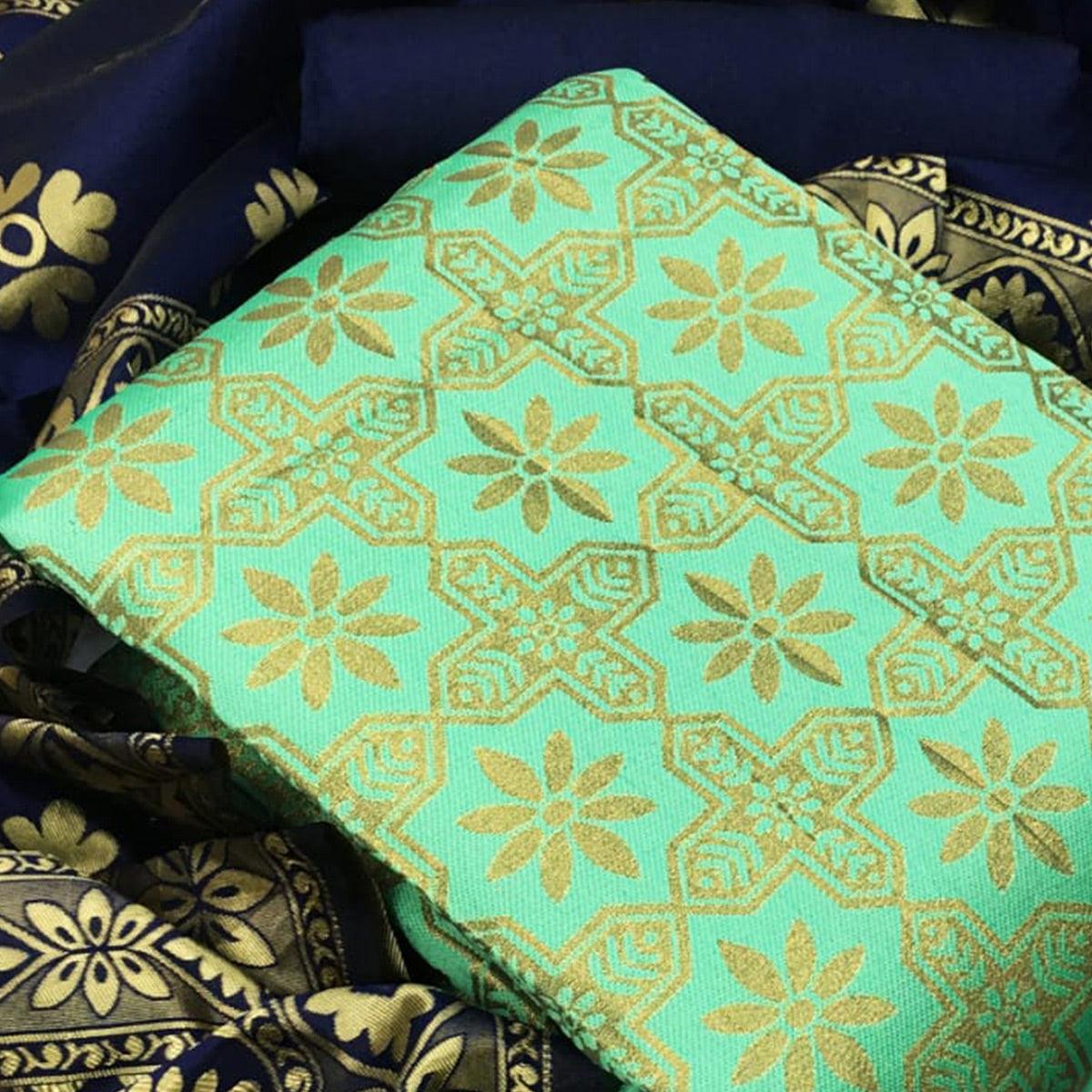 Groovy Light Green Colored Casual Wear Woven Banarasi Silk Dress Material