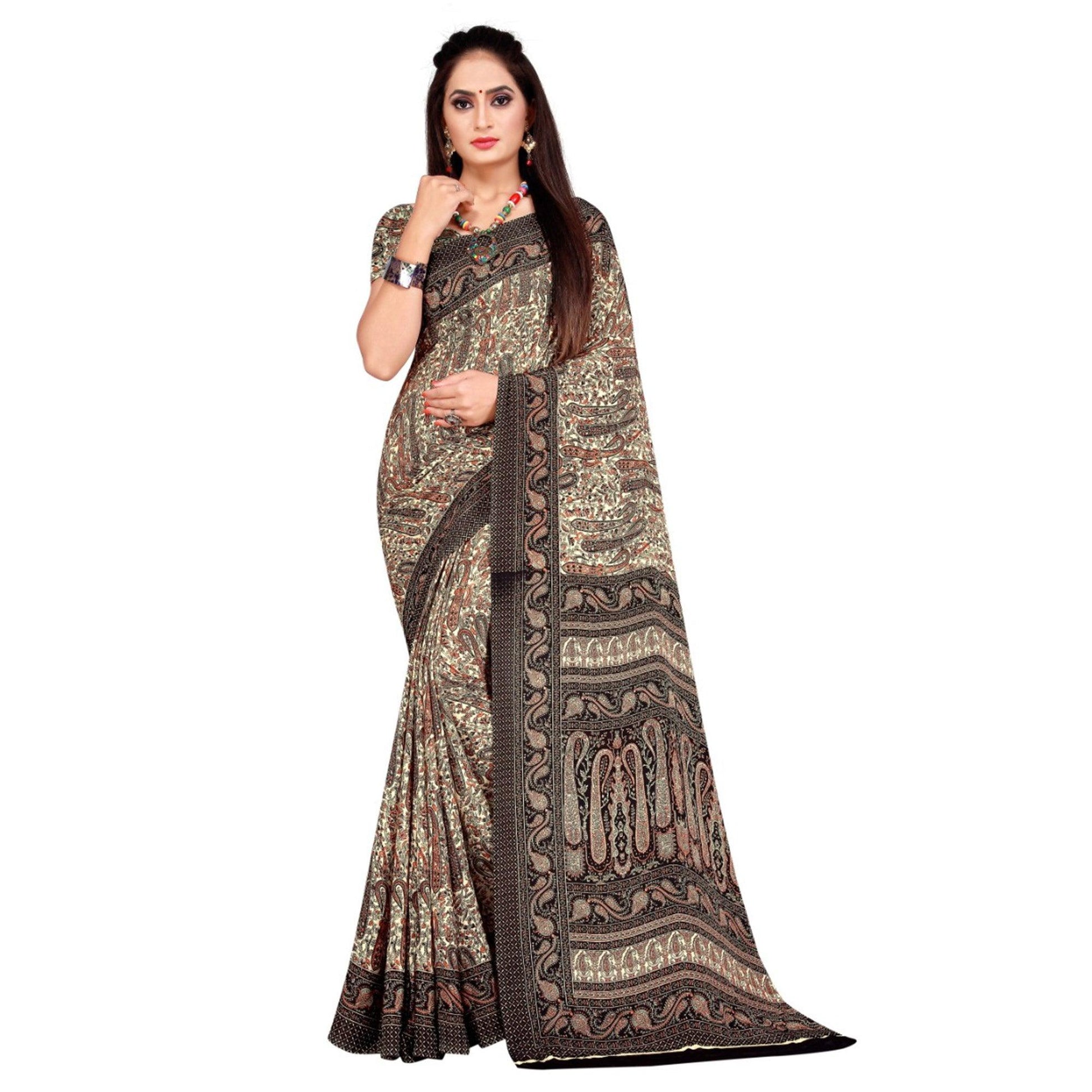 Groovy Multicolor Coloured Casual Wear Printed French Crepe Silk Saree