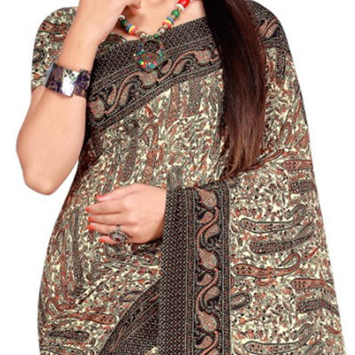 Groovy Multicolor Coloured Casual Wear Printed French Crepe Silk Saree