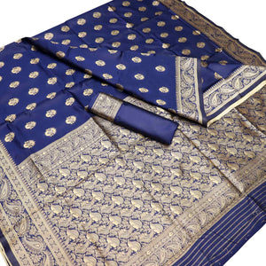 Groovy Navy Blue Colored Festive Wear Woven Kota Art Silk Banarasi Saree