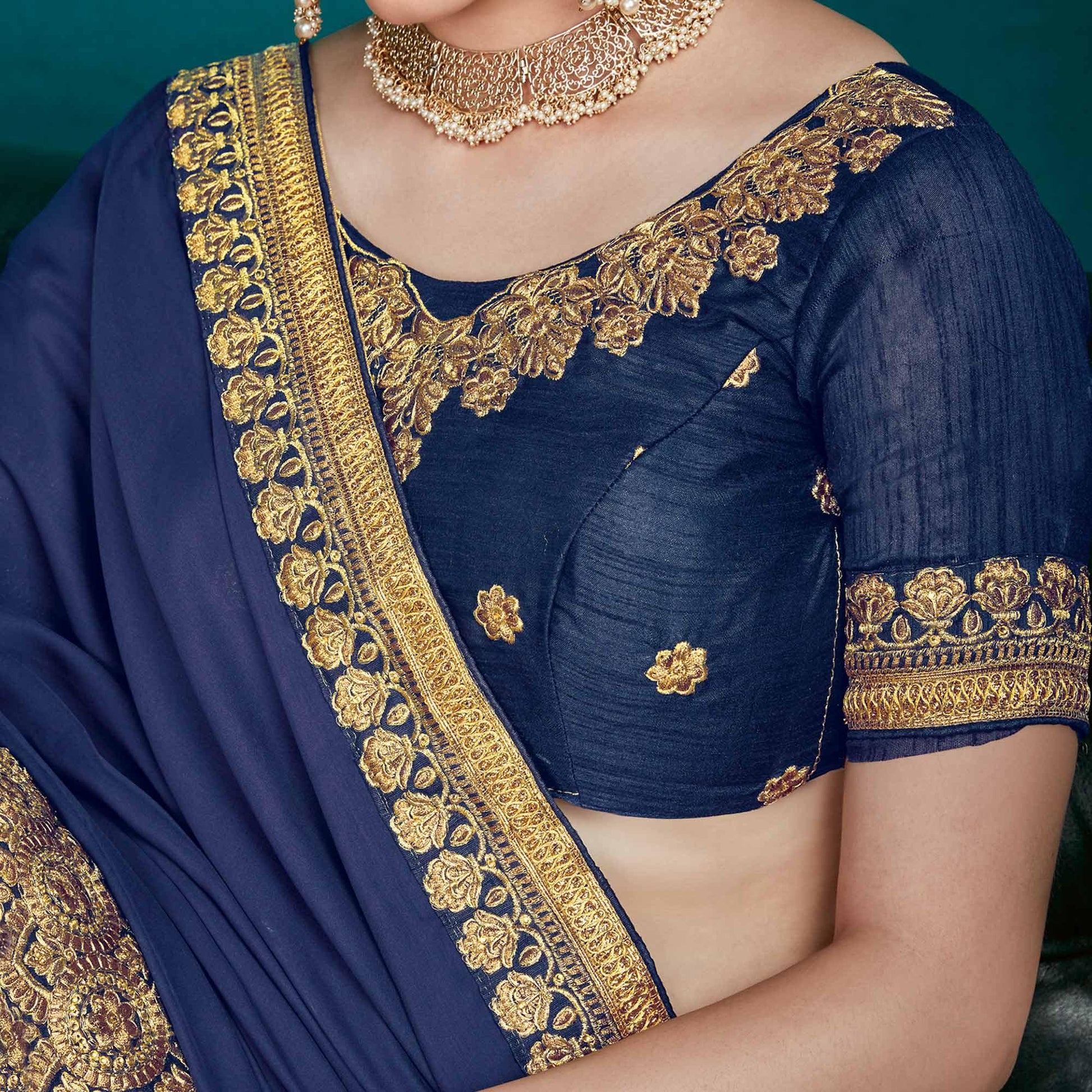 Groovy Navy Blue Colored Partywear Embroidered Rangoli Silk Saree