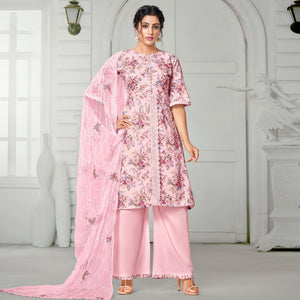 Groovy Pink Colored Casual Wear Digital Printed Cotton Dress Material