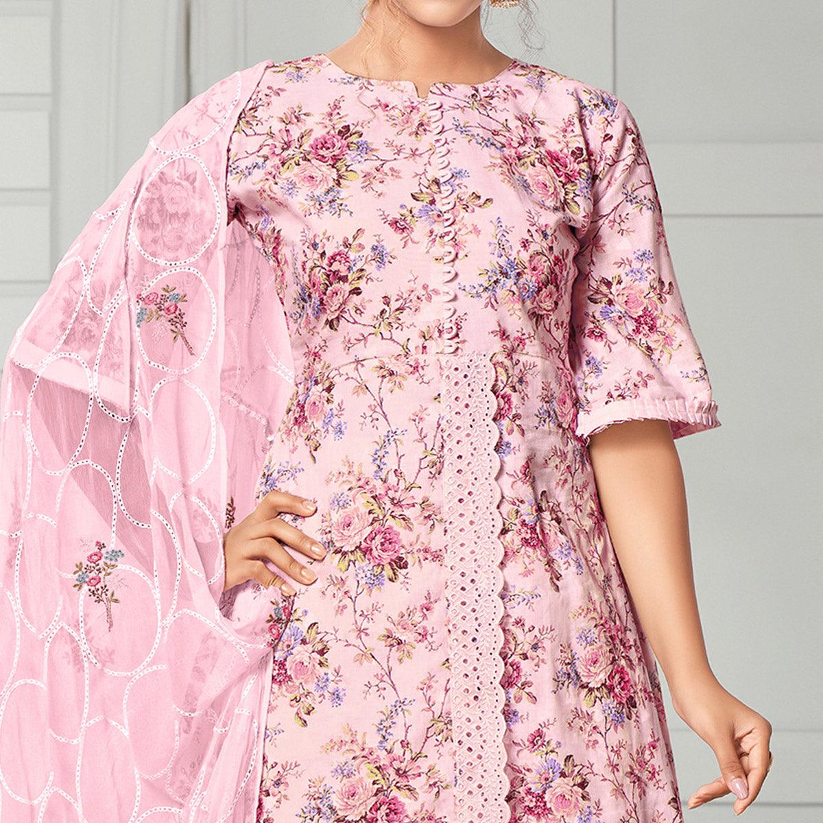 Groovy Pink Colored Casual Wear Digital Printed Cotton Dress Material