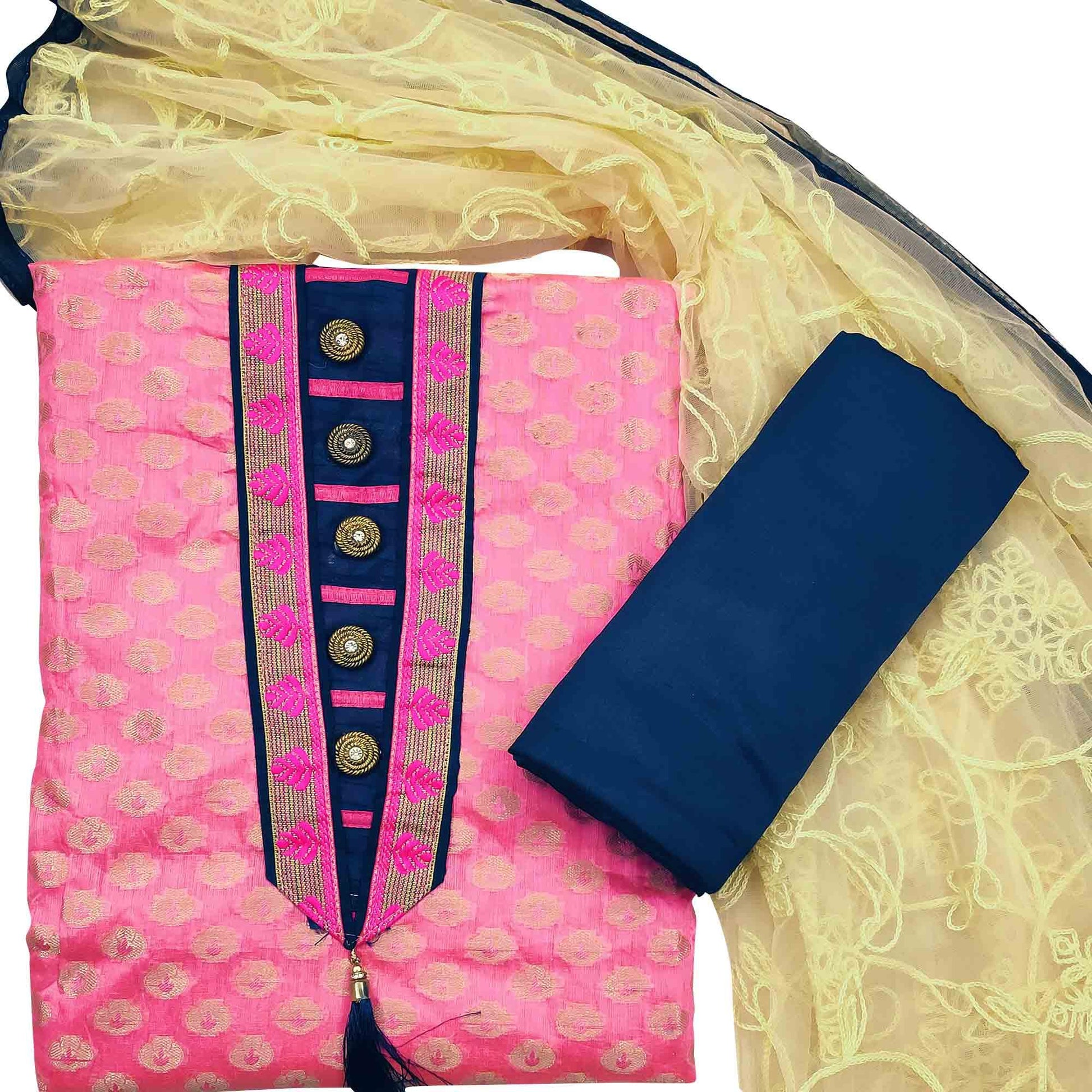 Groovy Pink Colored Festive Wear Woven Heavy Banarasi Silk Dress Material