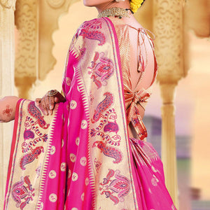 Groovy Pink Colored Festive Wear Woven Silk Saree