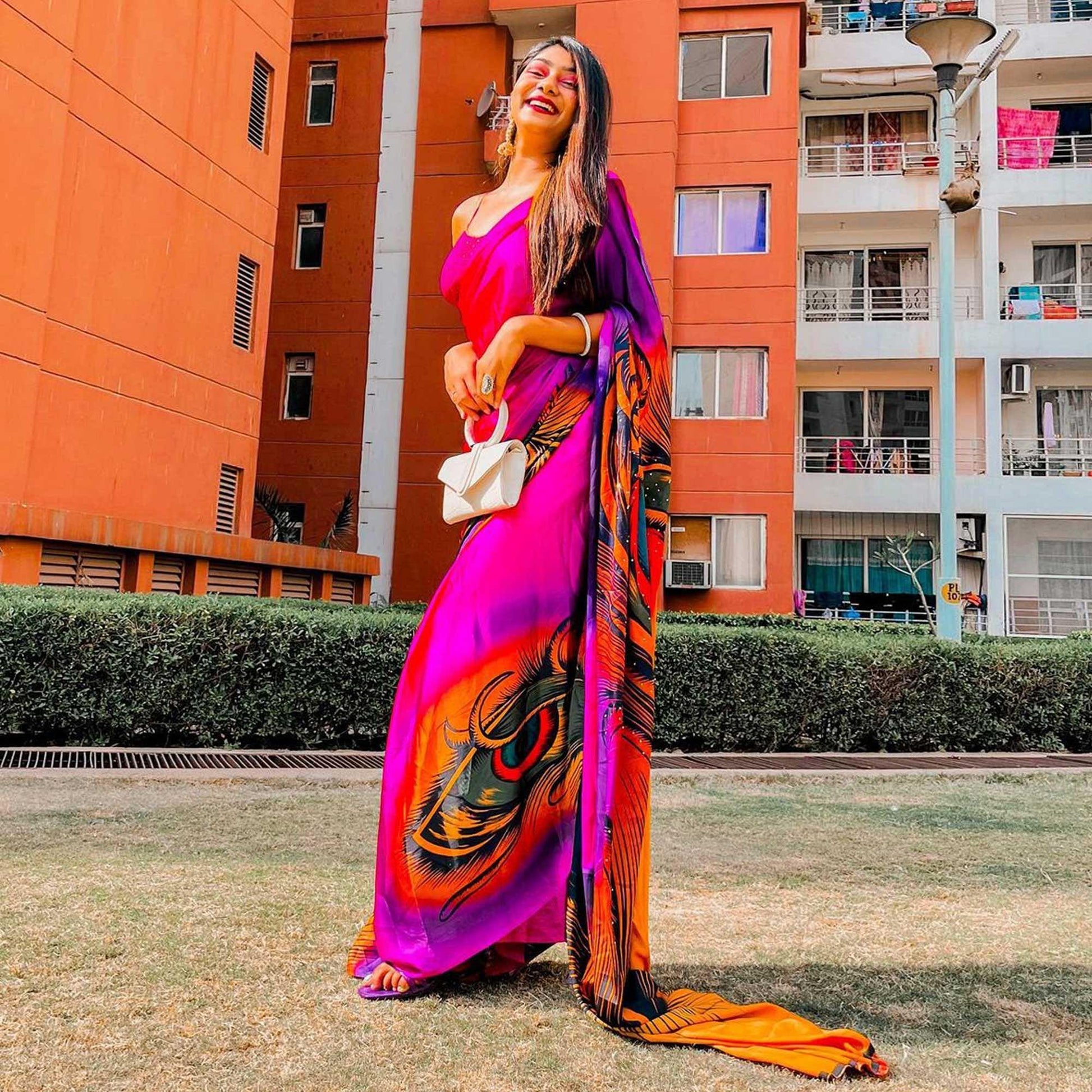 Groovy Pink Colored Party Wear Printed Silk Saree