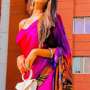 Groovy Pink Colored Party Wear Printed Silk Saree