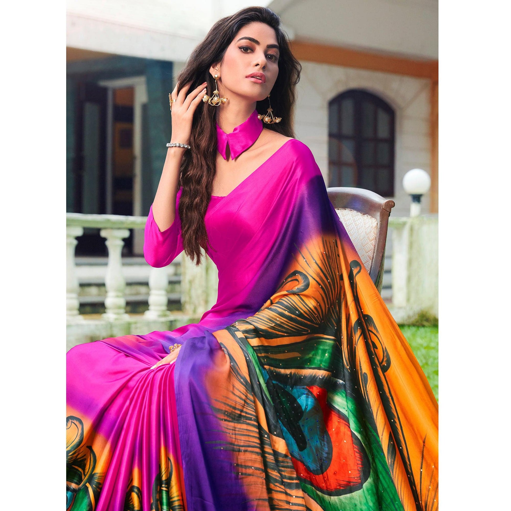 Groovy Pink Colored Party Wear Printed Silk Saree